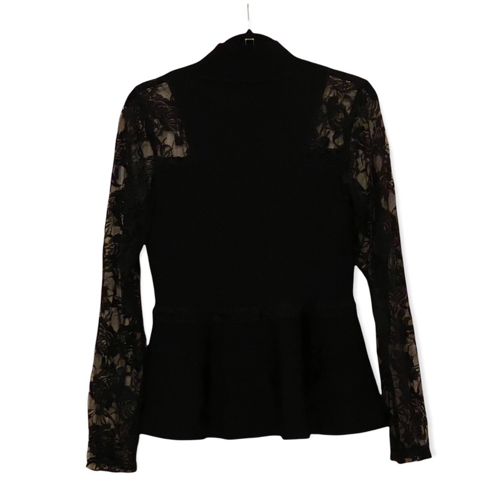 INC Black Lace Mock Neck Peplum Sweater